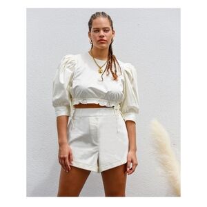 Danielle Bernstein Puff Sleeve Crop Blouse with Bows